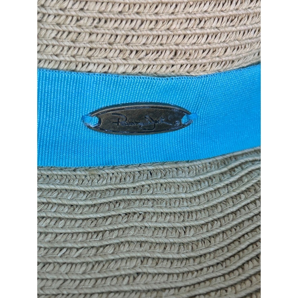 Panama Jack Floppy Sun Hat Straw OS Tan Turquoise Beachwear Costal core - Picture 4 of 9